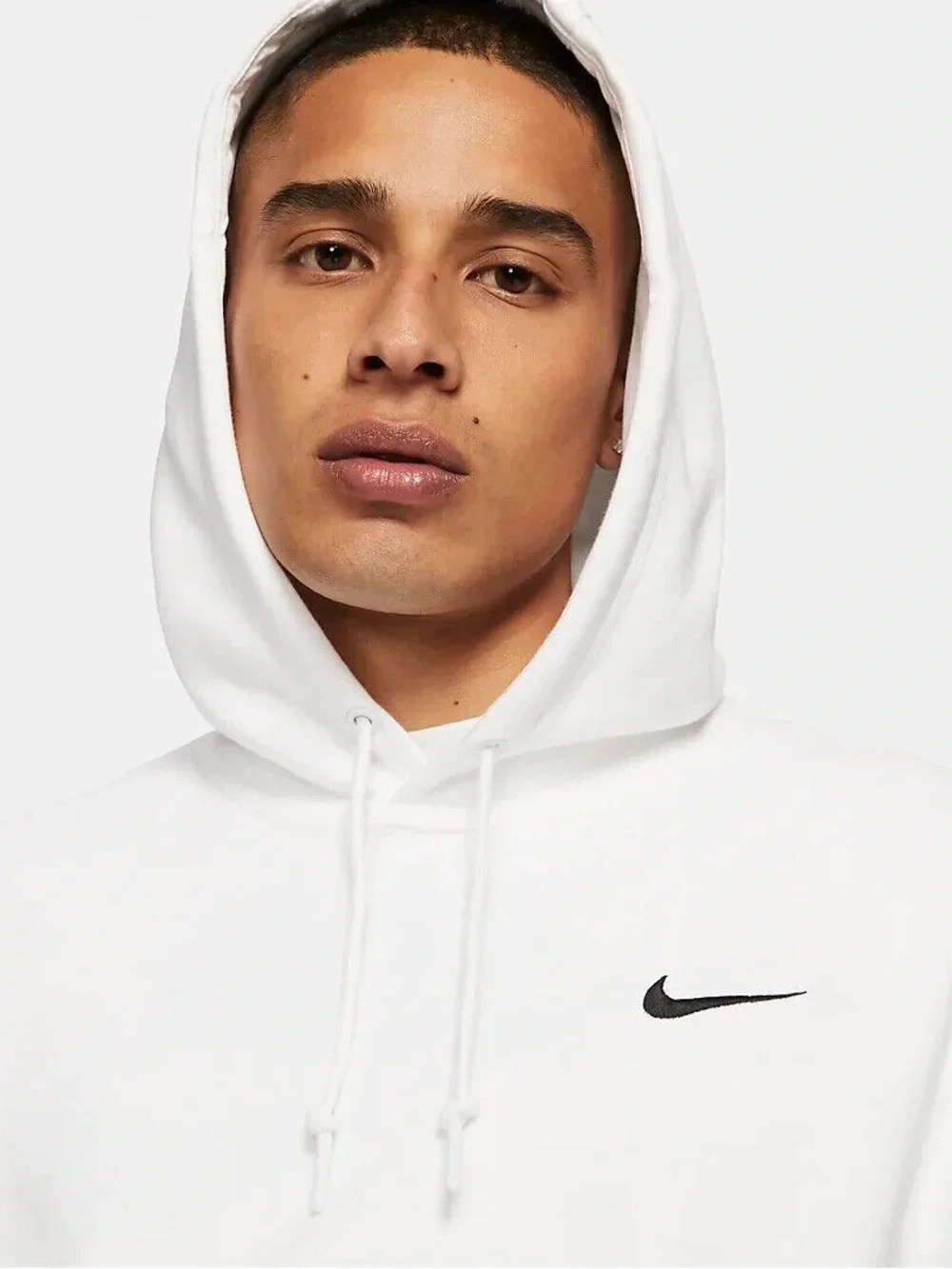 Nike White Men's Pullover Hoodie with Black Swoosh